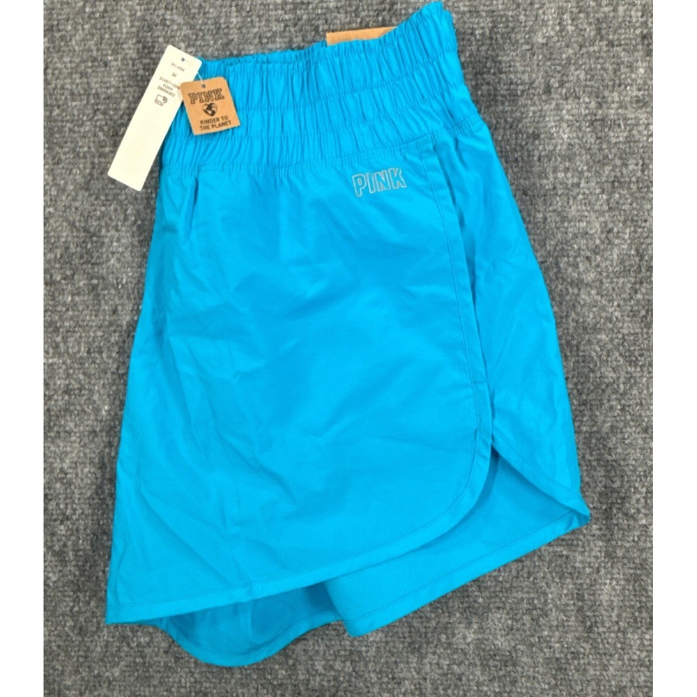 PINK Active Victoria's Secret Womens Medium Blue Smocked Running Shorts NWT